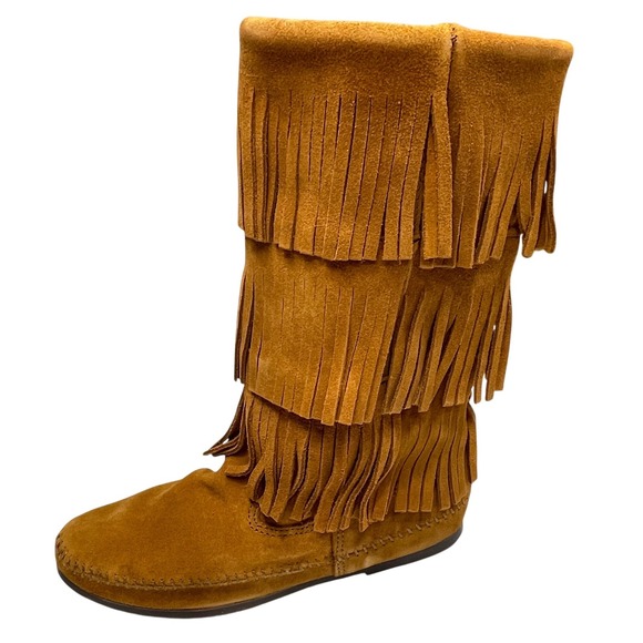 Minnetonka Shoes - NWT Minnetonka 3-Layer Fringe Boot 1632 Tan Suede Mid-Calf Moccasin Boots 10
